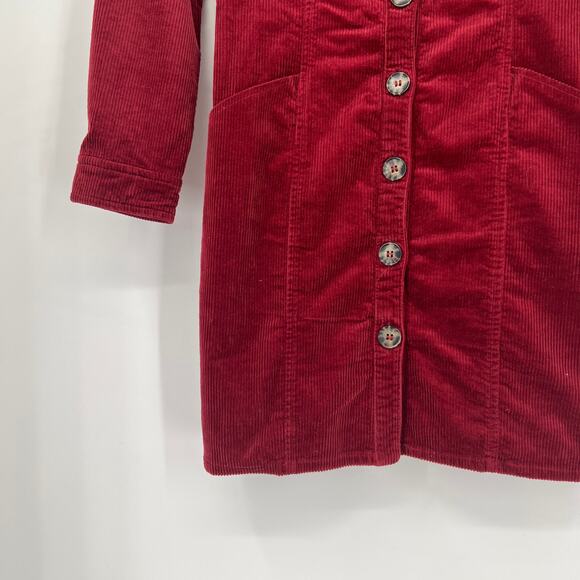 Zara Corduroy Button Down Long Sleeve Shirt Dress Red Blogger Fave Size Small - Picture 3 of 9